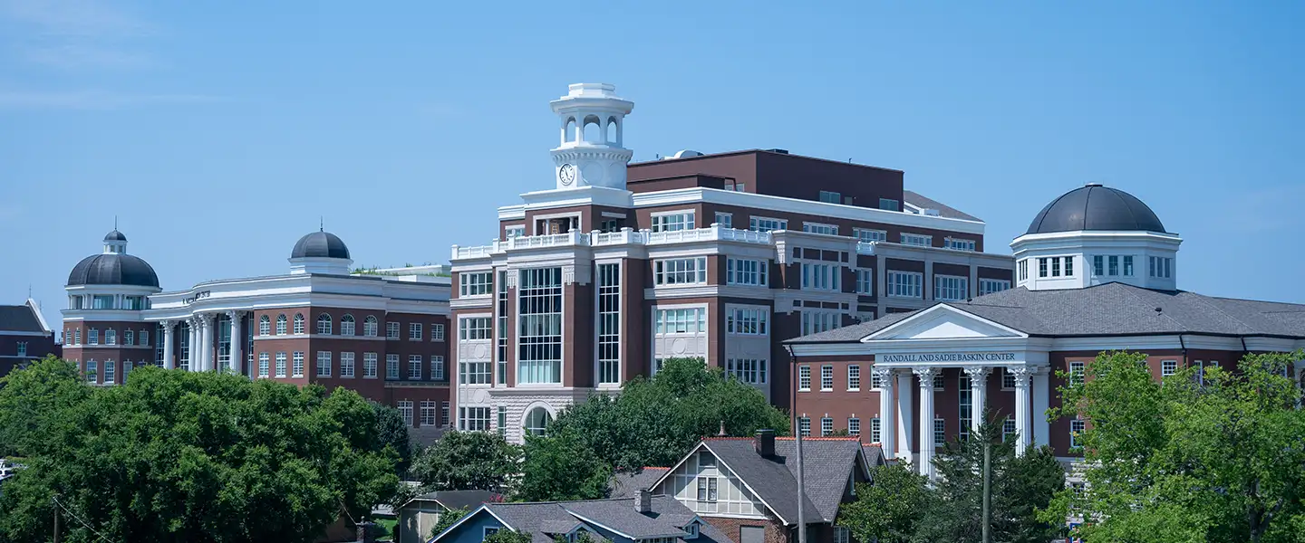 A view of the Johnson Center, Massey Center and Baskin Center from atop the Frist College of Medicine
