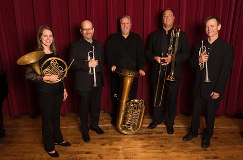 Brass Quintet Ensemble poses for photo backstage