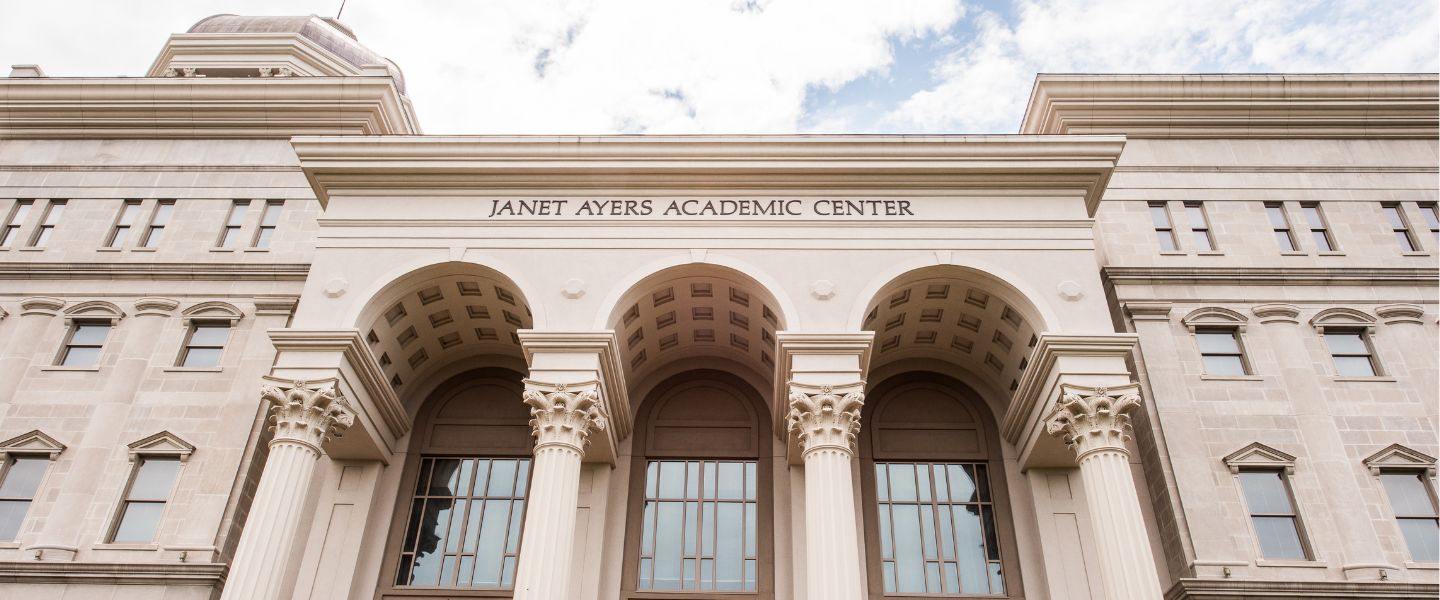 Close-up of the Janet Ayers Academic Center at Belmont University