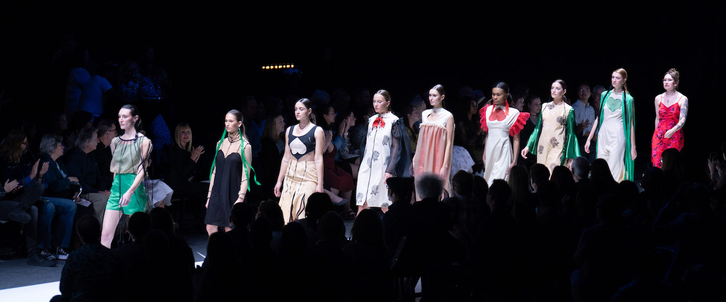 A runway walk of multiple designs from the 2023 O'More fashion show