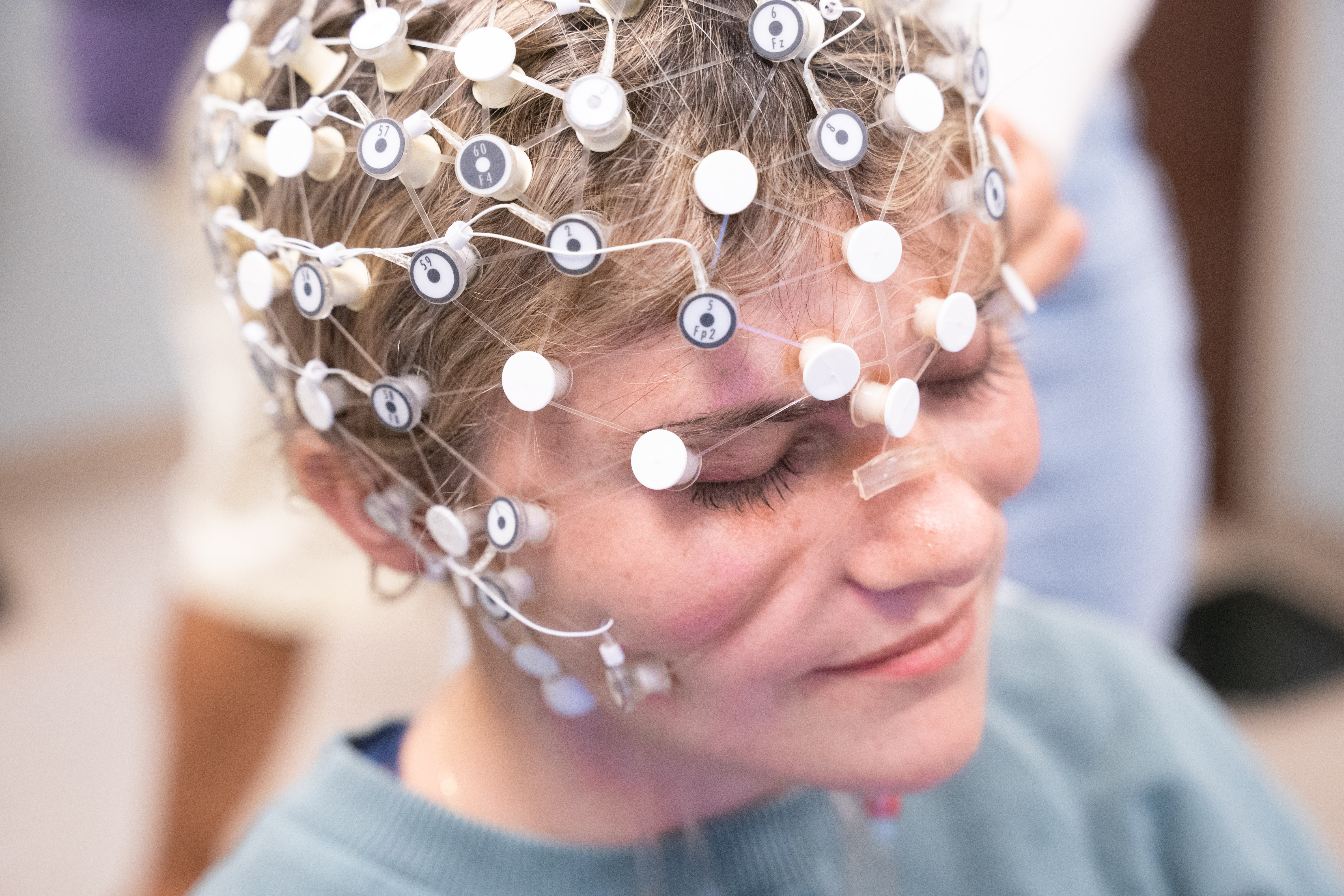 participant wearing EEG cap