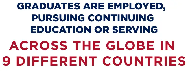 Graduates are employed, pursuing continuing education or serving across the globe in 9 different countries