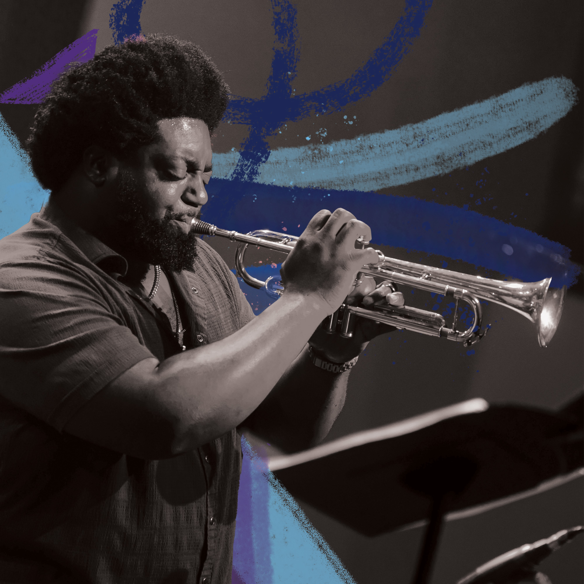 Student passionately playing the trumpet 