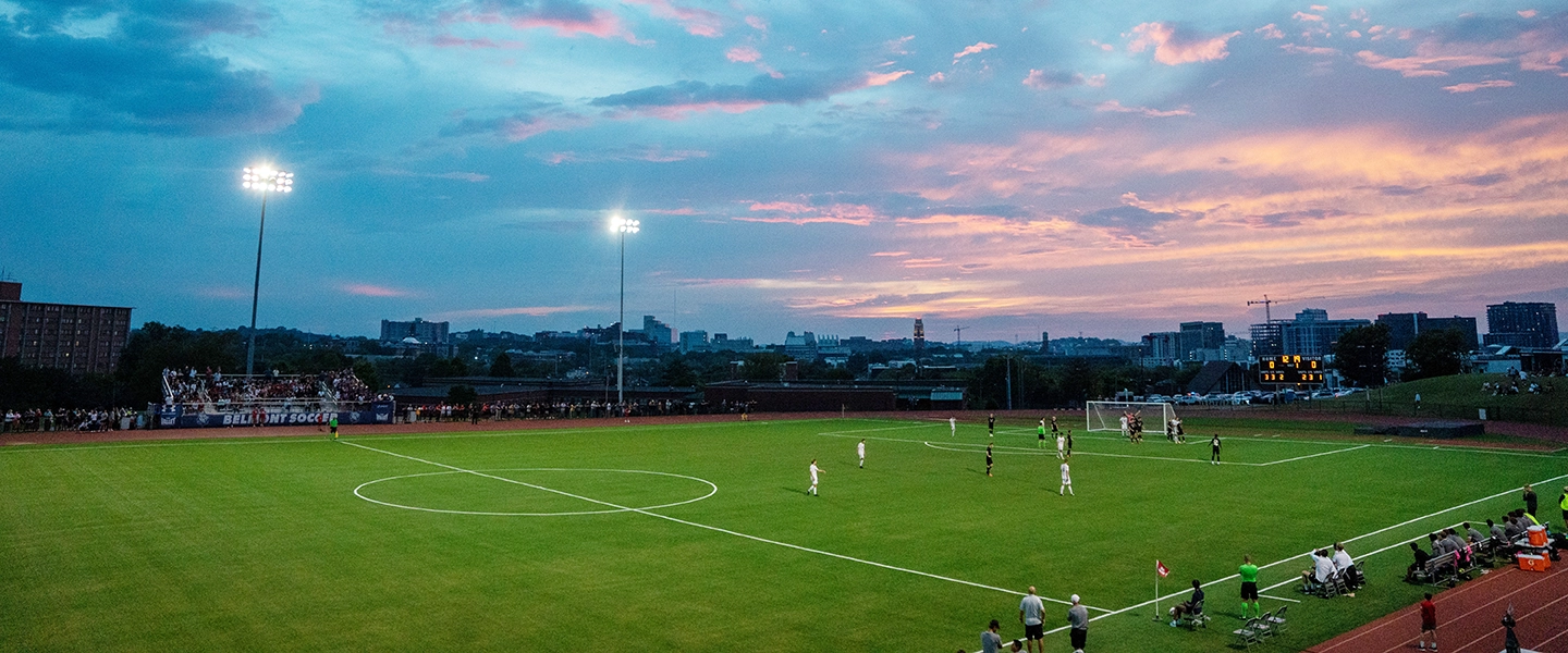 An aerial photo of Rose Park at sunset