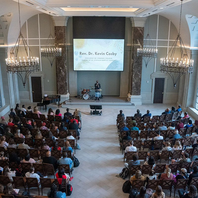 A photo of Chapel with Dr. Kevin Cosby