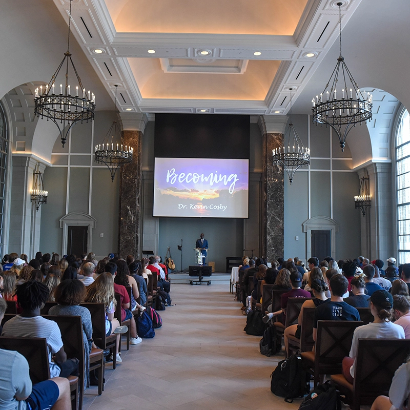 A chapel event in Gabhart Chapel