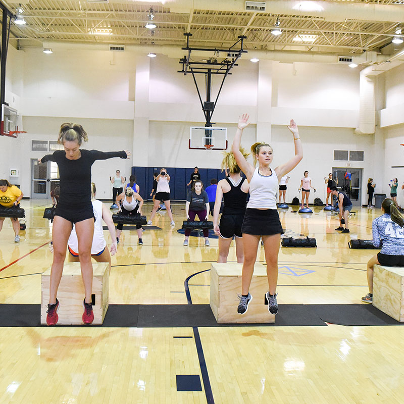 Students in a group fitness class