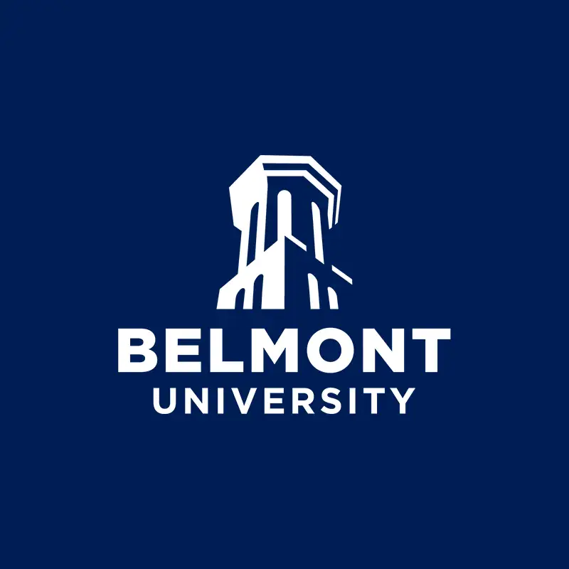 Belmont logo on a blue background