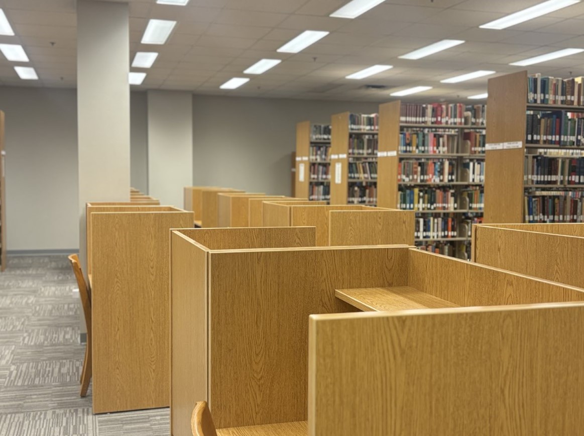 Private study carrels in a Lila D. Bunch Library second floor reading room
