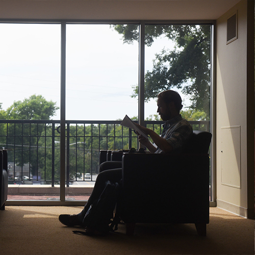 A student sitting in the library