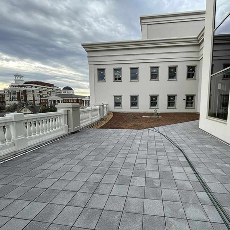 Completed exterior construction of deck on the new College of Medicine building