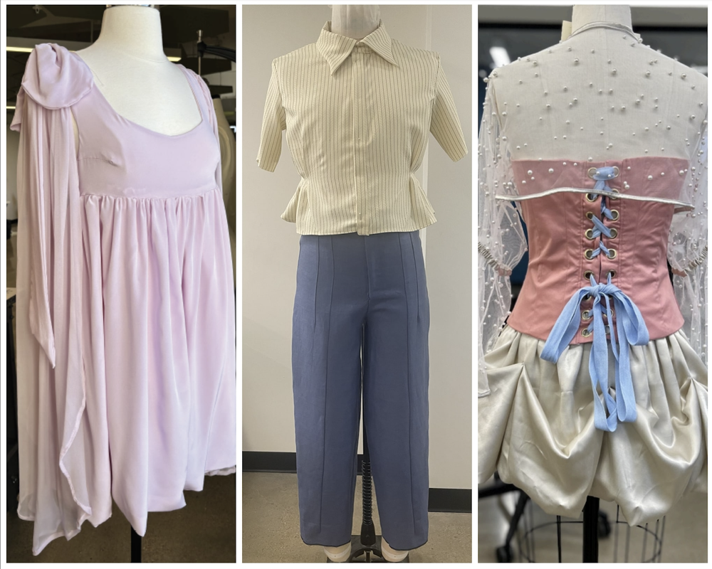 First-year fashion projects by Sammie Catalano, Isabella Cabrera, and Sophia Ramacciotti