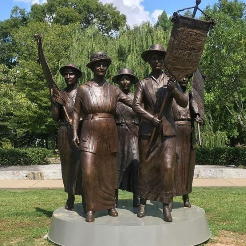 Woman Suffrage Memorial in Centennial Park. The monument, unveiled in 2017, was created by renowned local sculptor Alan LeQuire. The five women honored are Anne Dallas Dudley, J. Frankie Pierce, Sue Shelton White, Abby Crawford Milton, and Carrie Chapman Catt. Image courtesy of Nashville Sites.