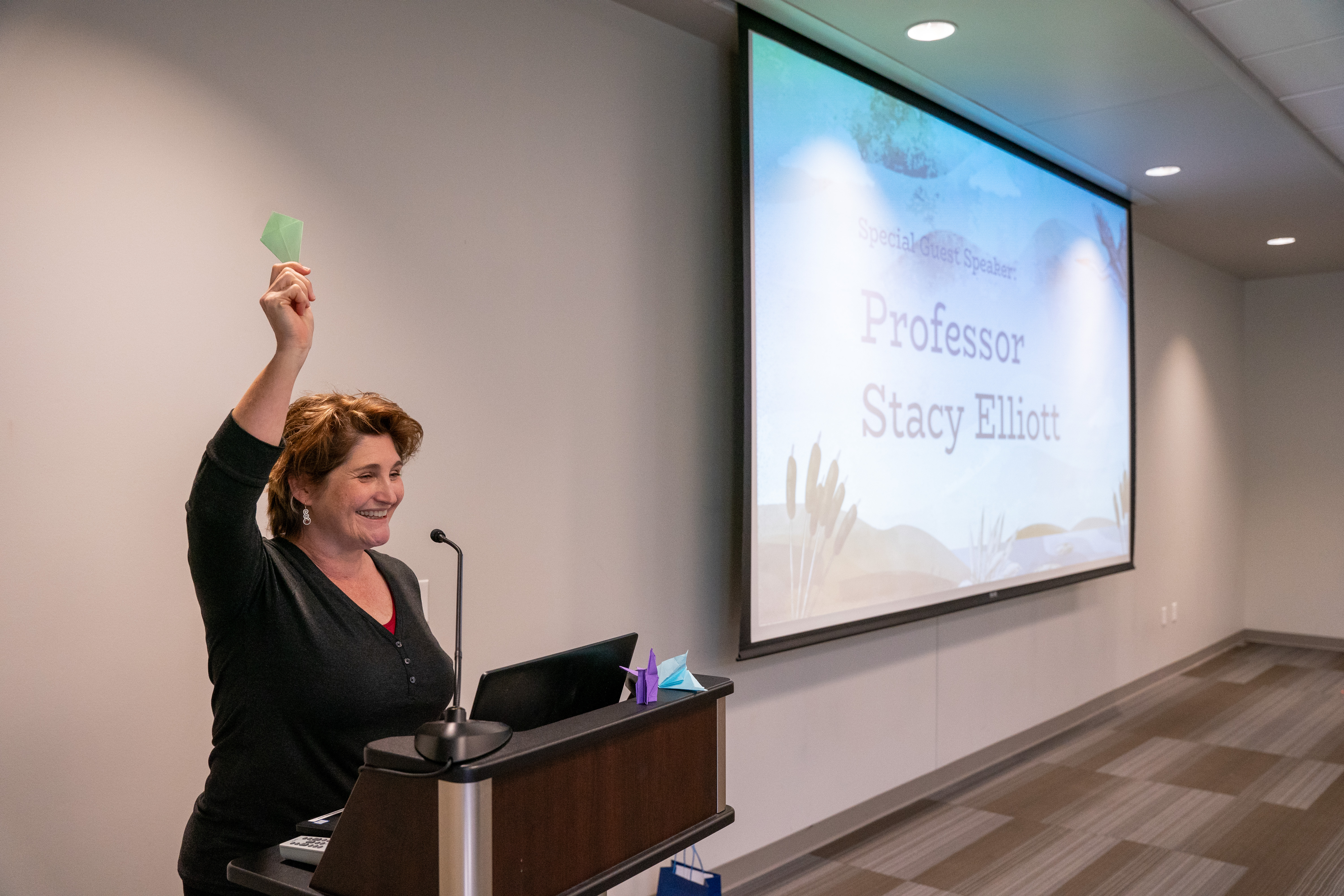 Professor Stacy Elliott presenting to students