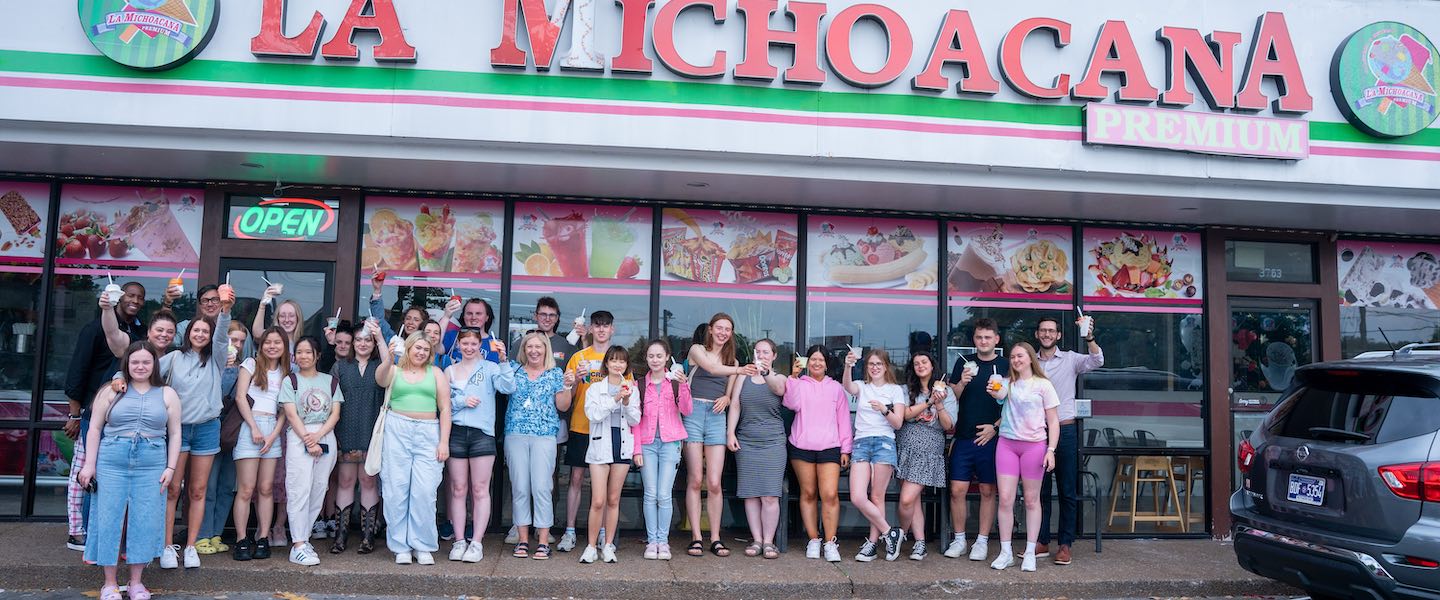 Belfast students in front of an ice cream shop