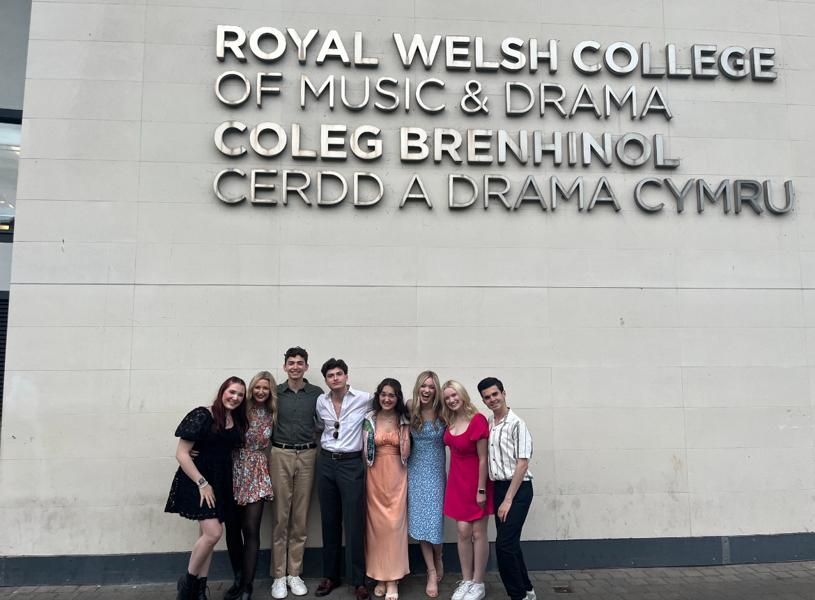 students in front of Royal Welsh College
