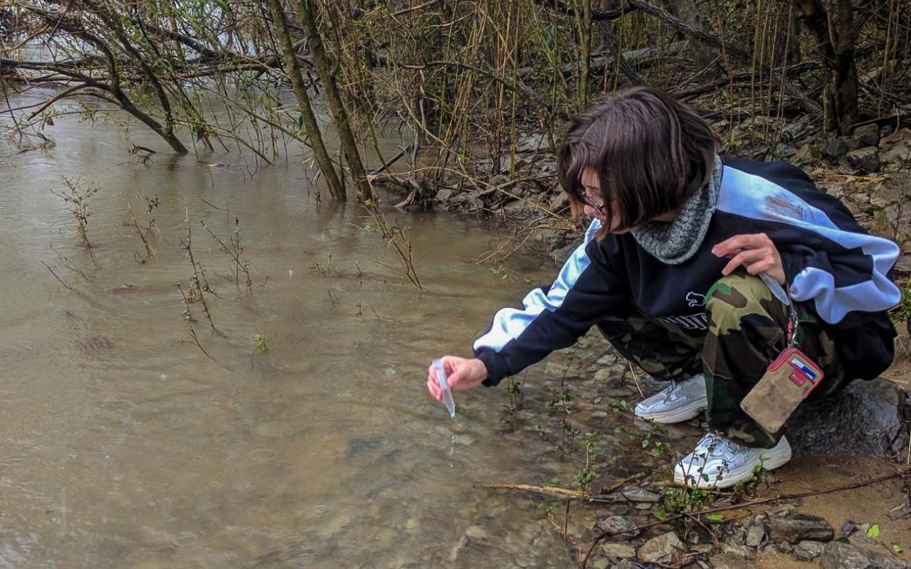 Students collecting samples along the Cumberland River