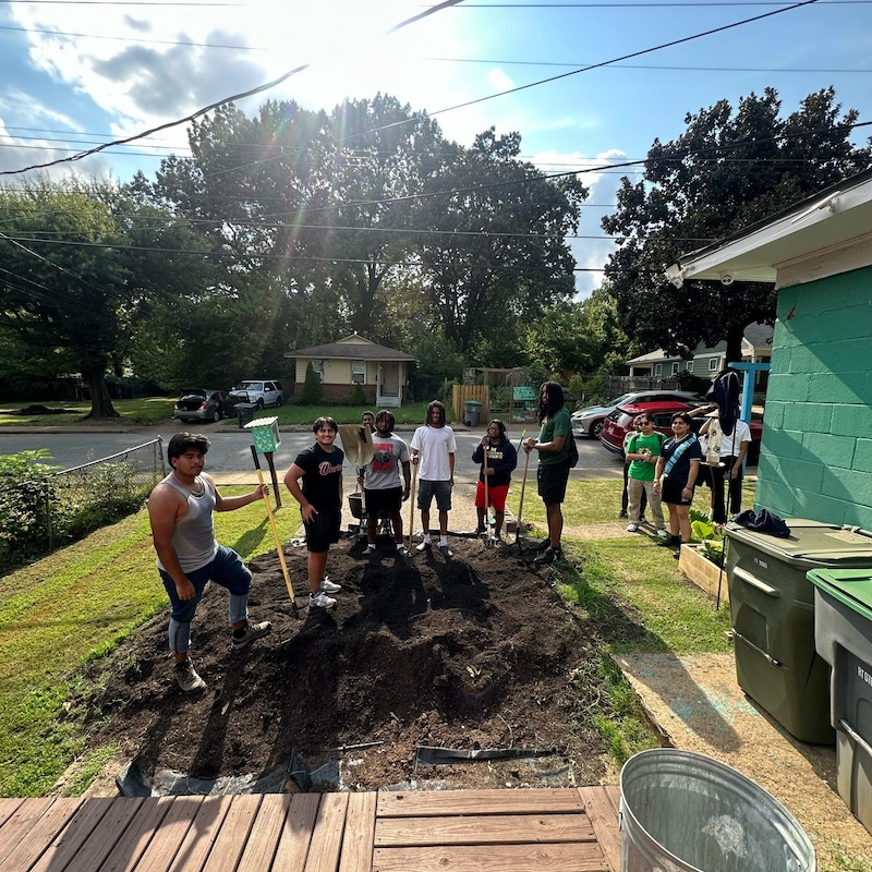 students working outside