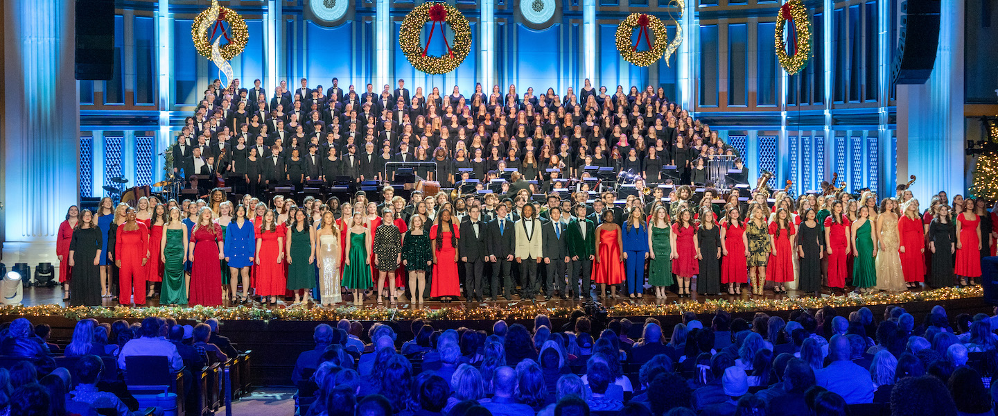 Students on stage for Christmas at Belmont