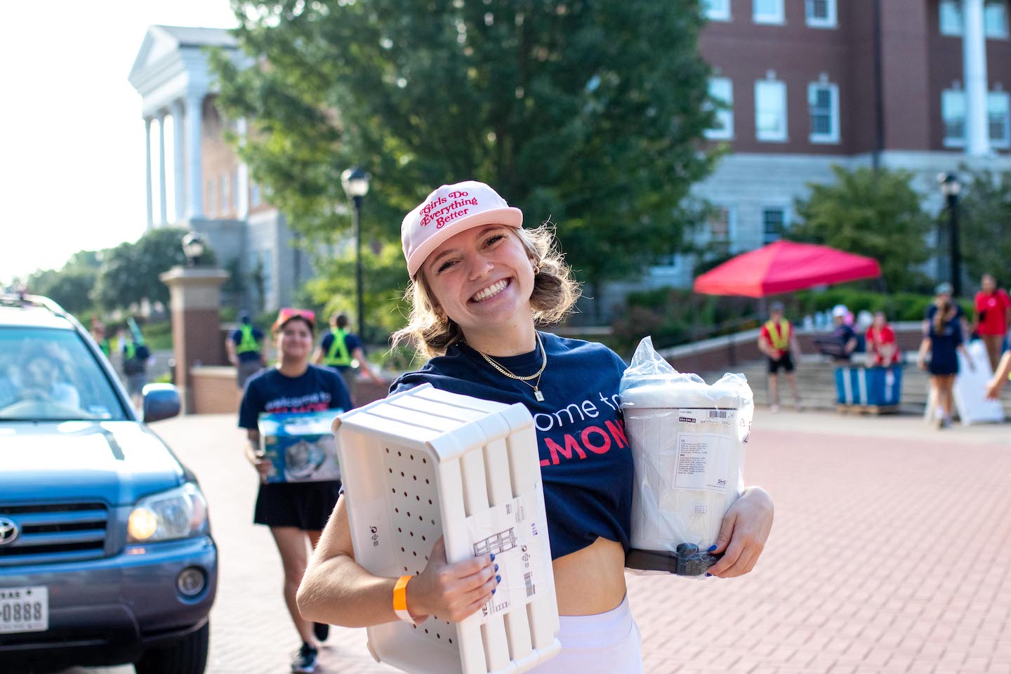 student smiling during move-in