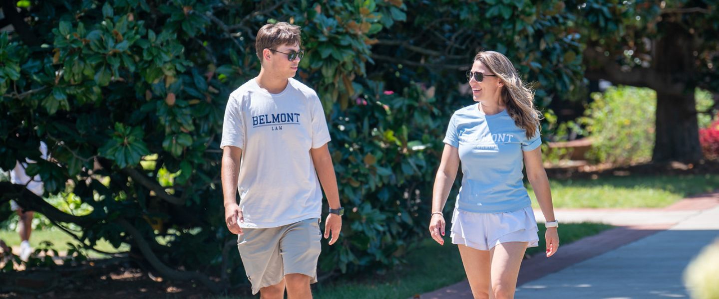 Nathan and Rachel Shearin walk around campus