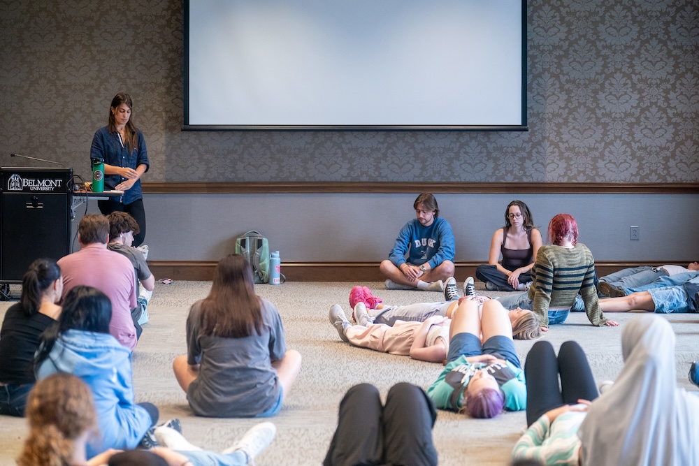 Students participate in a sound bath