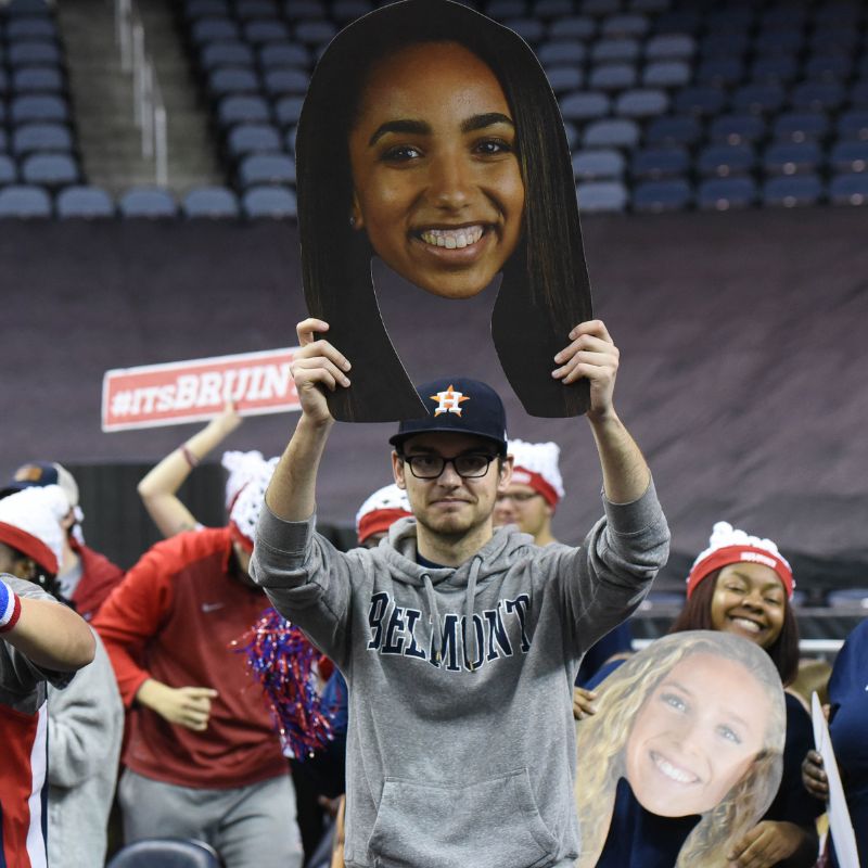 A fan holds up a cutout of Lawson at the OVC Championship in 2019