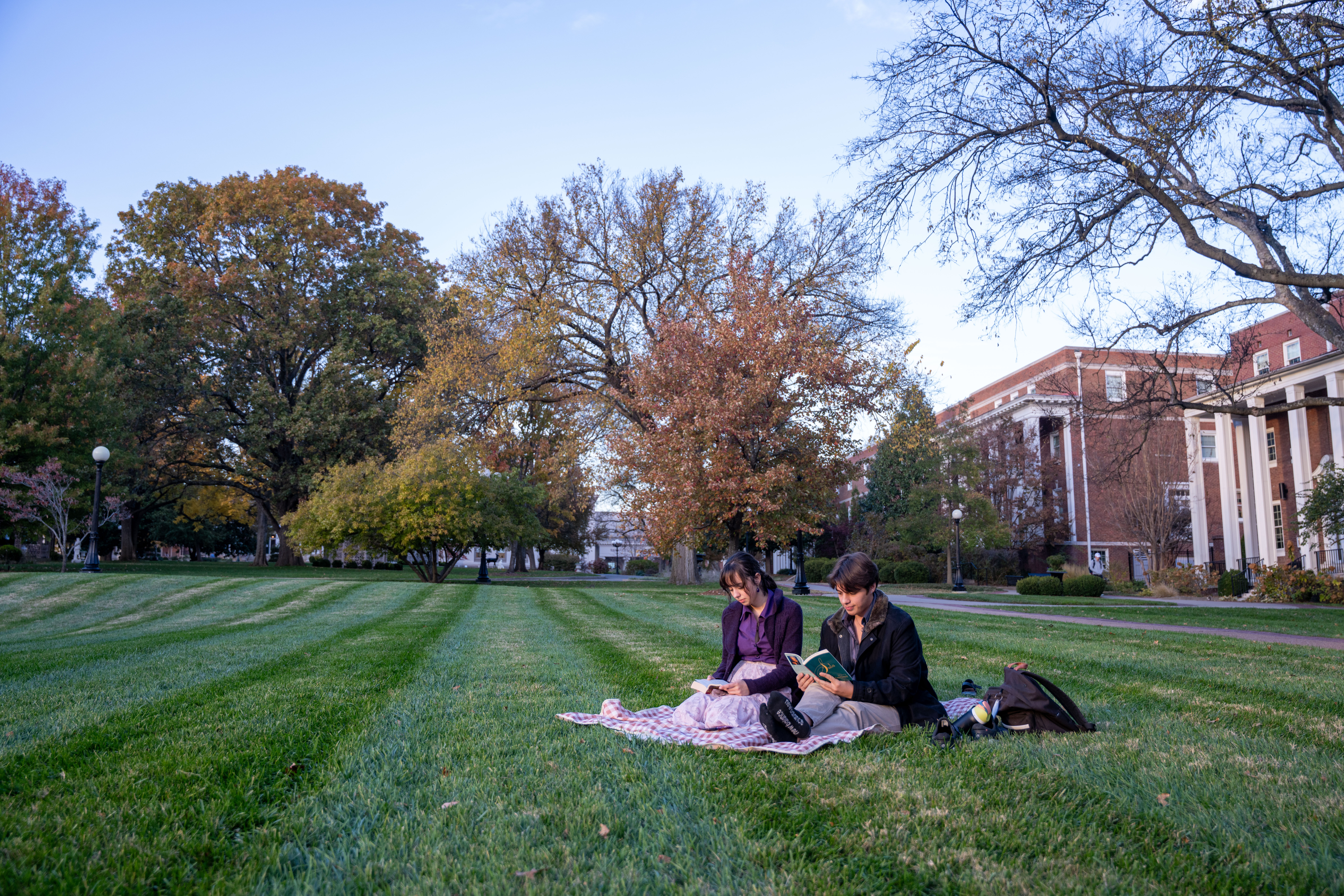 Students on a blanket