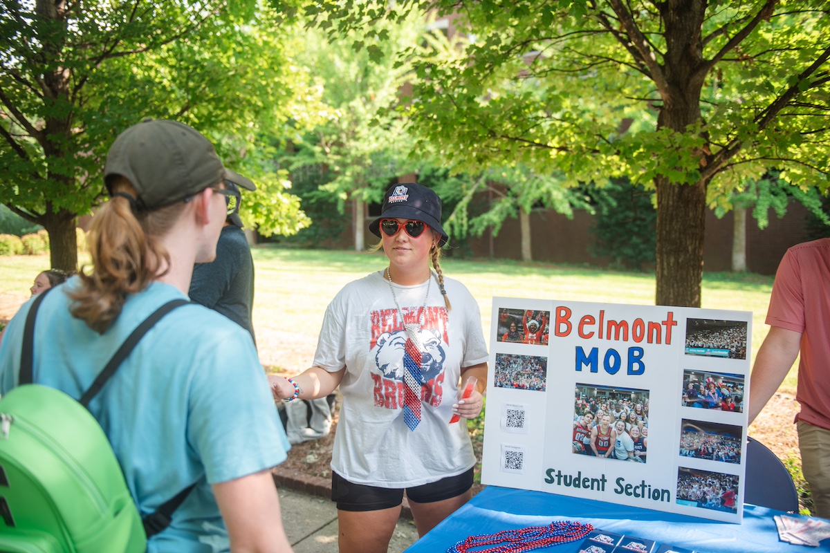 Belmont student section advertising their club at a club fair