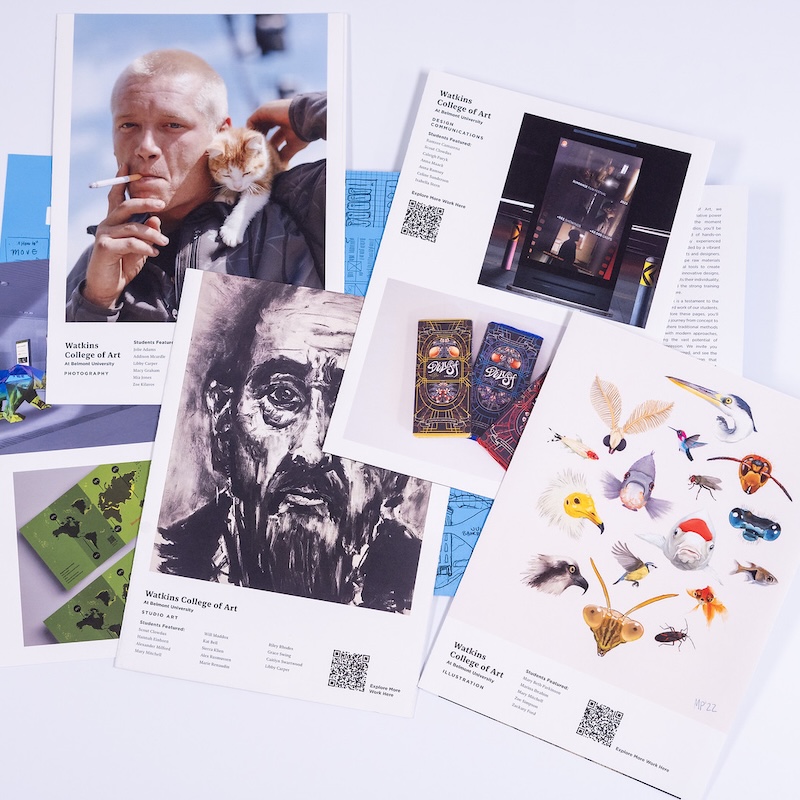 a collage of print materials advertising the Watkins College of Art