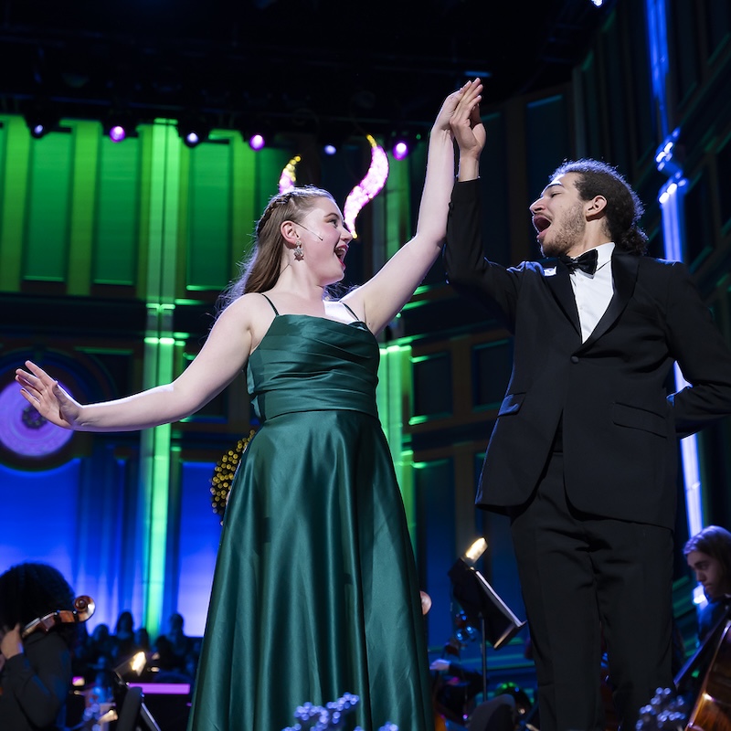 two students in Christmas at Belmont