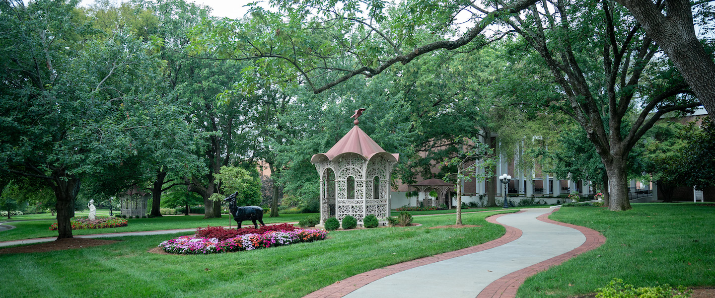 Gazebo and statue on campus