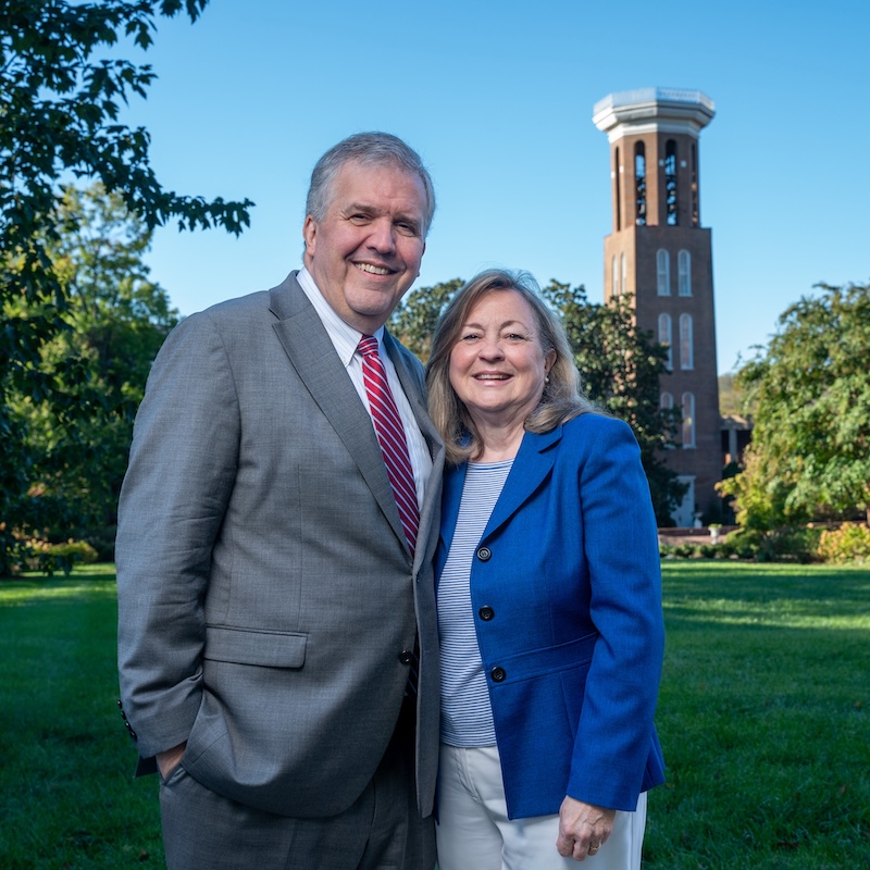 Greg and Susan Jones in front of Bell Tower