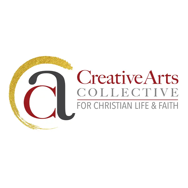Logo for the "Creative Arts Collective for Christian Life & Faith," featuring the words in a combination of red and gray text on a white background. The design emphasizes creativity and faith-based community.
