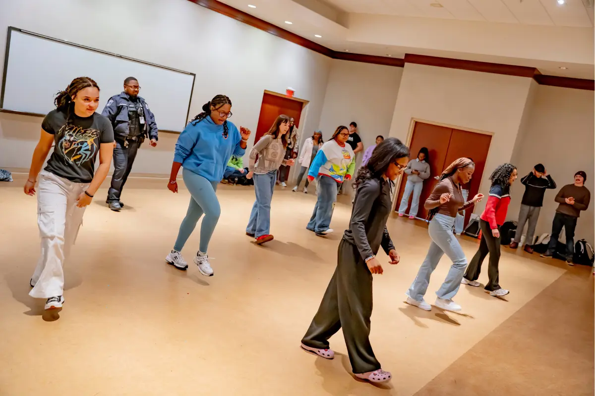 Belmont students line dancing 