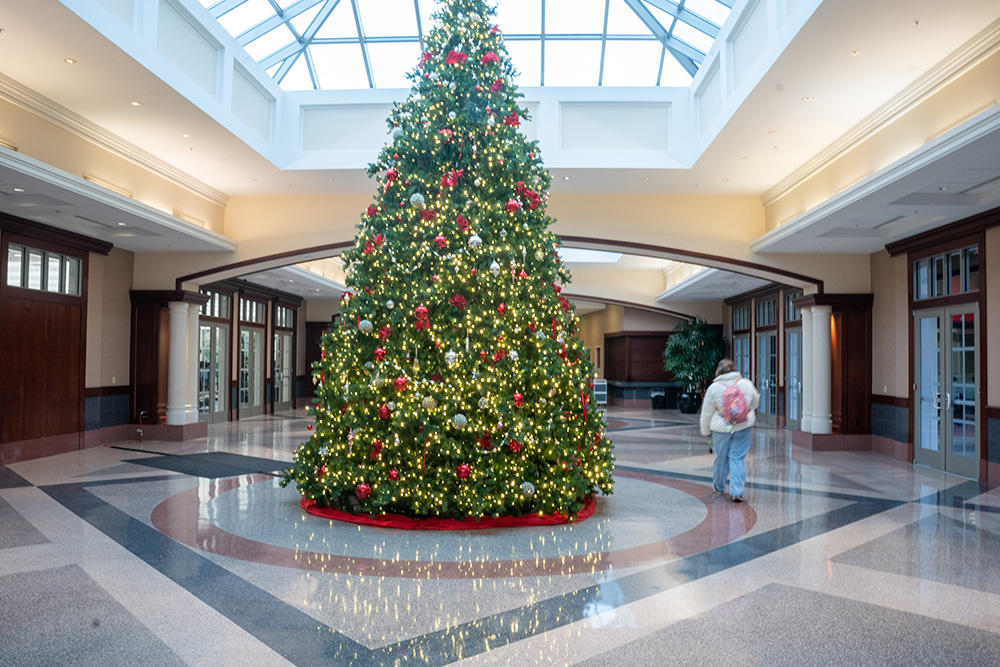 Maddox Grand Atrium with a Christmas tree in the center