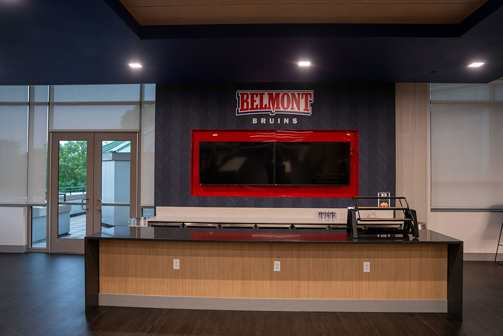 Vince Gill Room empty, but showing screens and other features that are apart of the room.