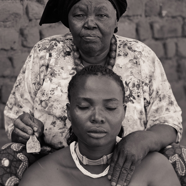 monochromatic image of two women